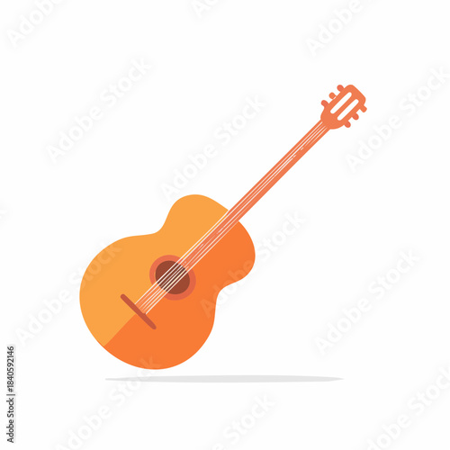 Orange Acoustic Guitar Illustration Musical Instrument Stringed Instrument Flat Design Modern Graphic