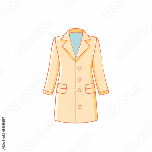 Beige Overcoat Illustration on White Background Minimal Style Graphic,  Fashion Outerwear Garment Icon for Autumn or Winter Season