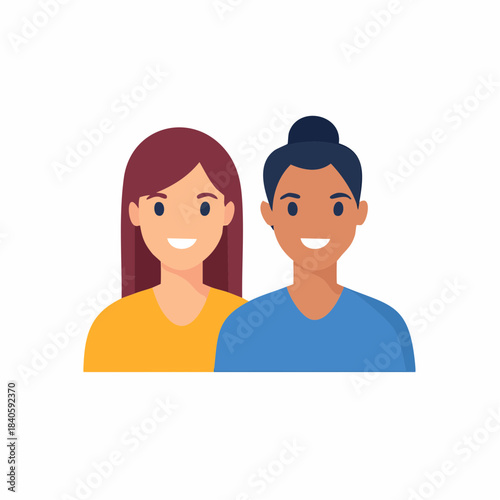 Female couple smiling together, friendship and relationships diversity and inclusion, modern minimalist vector illustration, family values