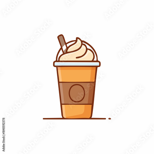 Iced Coffee Frappe in Plastic Cup with Cream Topping and Straw Minimalist Illustration Beverage Delight Refreshing Drink