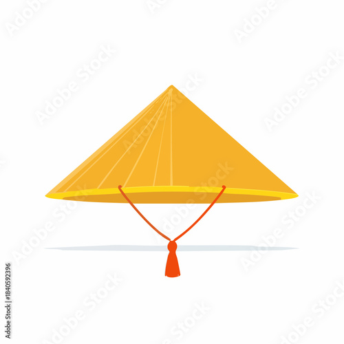 Traditional Asian conical straw hat for sun protection simple flat vector icon cultural headdress rural work garment illustration