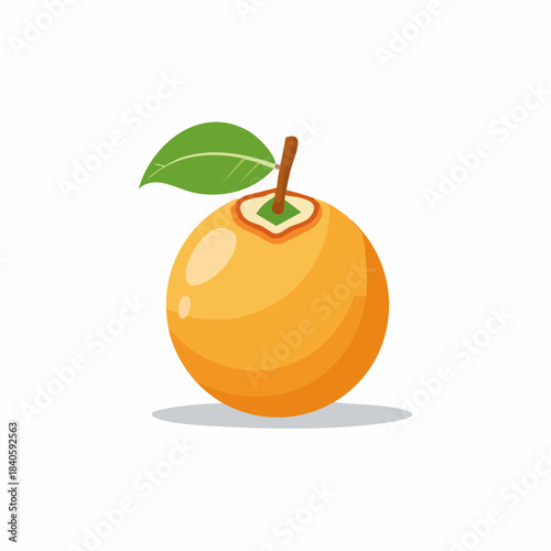 Cartoon Illustration of a Yellow Santol Fruit with Green Leaf and Short Stem