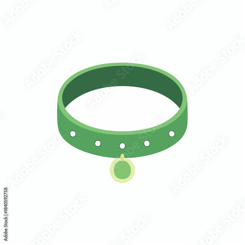 Isolated Green Dog Collar with Tag Pet Accessory