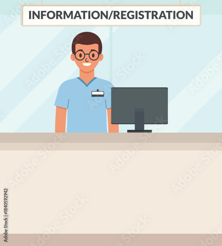 Hospital male receptionist illustration