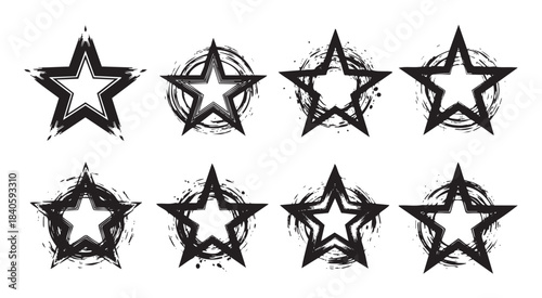 Grunge stars collection with artistic distressed brushstroke texture and edgy design elements creating a bold and dynamic graphic.