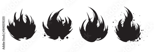 Abstract flame shapes with grunge ink splatters create a dynamic artistic design, perfect for adding a bold and expressive touch to various creative projects.