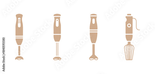 A hand blender with a variety of four icon designs. Vector illustration