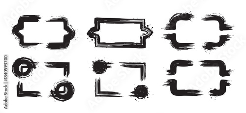 Grunge frames and brushstroke borders create a collection of artistic design elements with a textured, hand-drawn, and abstract aesthetic for creative projects.