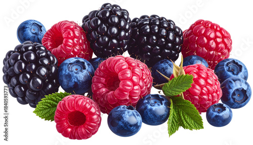Wild Berries Mix with Raspberry Blueberry Blackberry Transparent Background