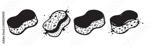 Cleaning household kitchen sponges vector illustration set with a textured, hand-drawn, and grunge aesthetic for various design projects.