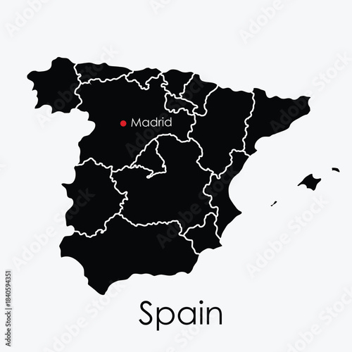 Map of Spain with Madrid highlighted vector illustrat