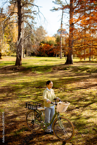Korean woman rides bicycle ...