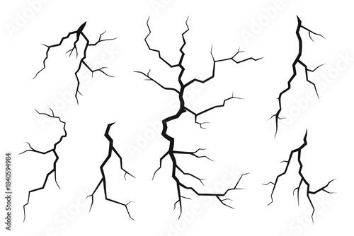  Set of lightning silhouettes. Thunderstorm vector icons