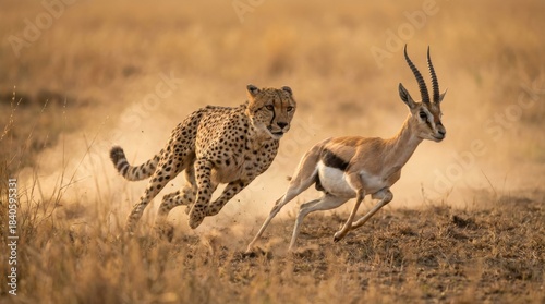 Cheetah Hunts Gazelle: High-Speed Chase in African Savanna