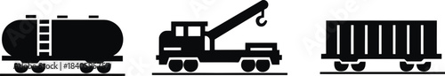 wagon and locomotive icon set. locomotive and wagon line icon collection. train, repair train and railway freight cars.container train icon sign, vector illustration !