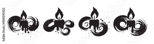 Burning candles collection features a set of four artistic grunge brushstroke illustrations with melting wax and abstract ink splatters.