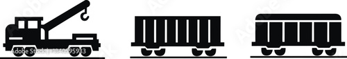 wagon and locomotive icon set. locomotive and wagon line icon collection. train, repair train and railway freight cars.container train icon sign, vector illustration !