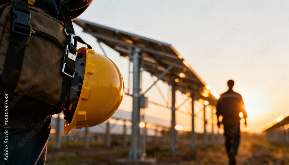 custom made wallpaper toronto digitalConstruction foreman work solar farm sunset safety helmet worker walking focused team