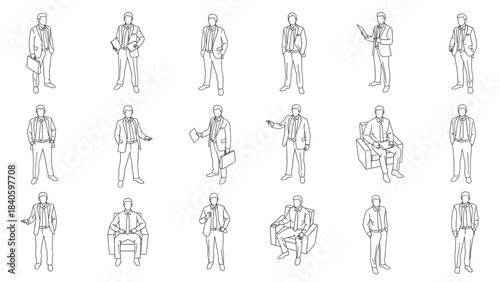 Executive People CAD Elements | Top View Editable Line Set