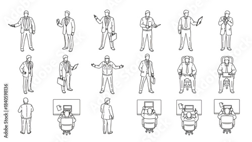 CAD People Top View Pack | Executive Men Standing & Seating