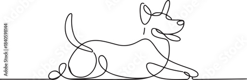 Continuous Line Art Illustration of a Dog Rolling Happily on the Ground in Organic Contour