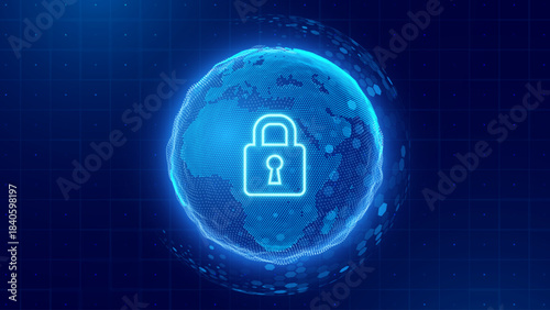 Future of Data Privacy Protection. Cyber Security Padlock. Digital Lock Concept on Futuristic Blue Background. Technology and Encryption Theme. Vector Illustration.
