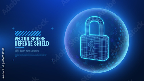 Future of Data Privacy Protection. Cyber Security Padlock. Digital Lock Concept on Futuristic Blue Background. Technology and Encryption Theme. Vector Illustration.