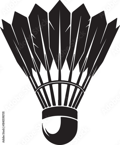 Black silhouette of badminton shuttlecock with feathers isolated on transparent background vector