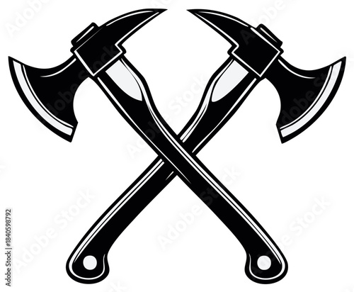 Crossed Fire Axes Emblems Safety Gear Firefighter Equipment Logo Design Fire Department Tools Emergency Vector