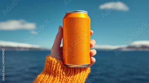 Holding a soft drink can in...