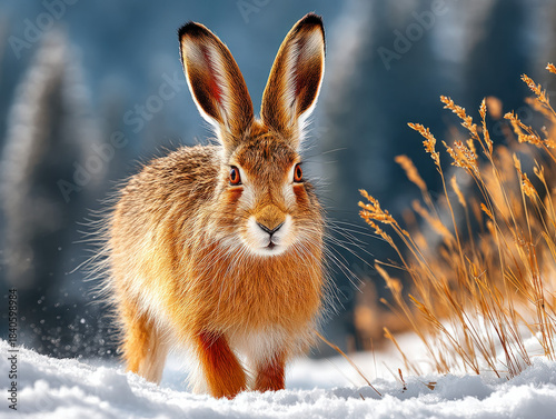 hare running in the snow