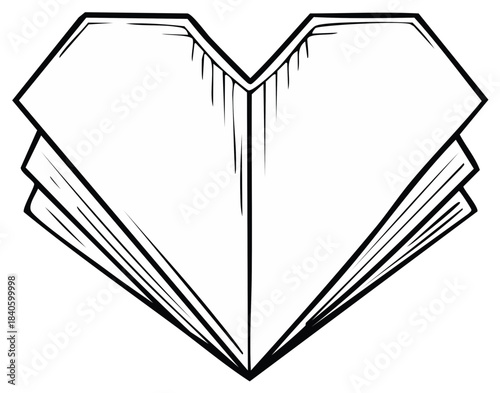 Heart papercraft art in black outline. Origami concept for love, feelings, and emotions.