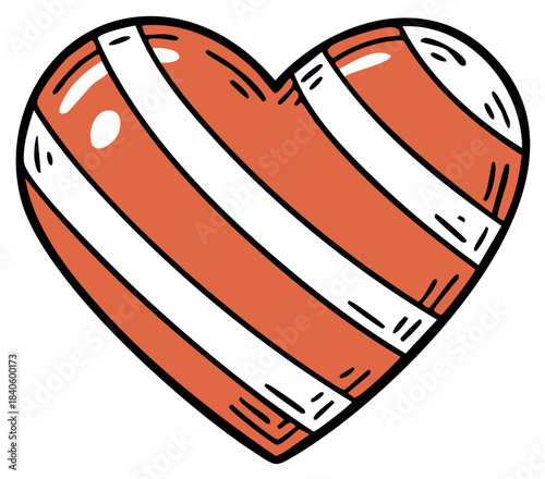 Whimsical heart candy illustration with orange and white stripes for Valentine's Day celebrations