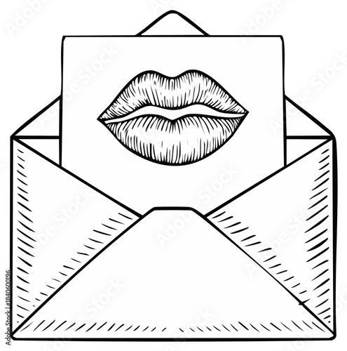 Romantic Message: Envelope with Lips, Kiss Drawing, Love Letter Art