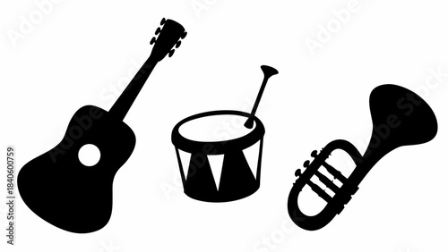 Collection of kids music instruments silhouettes, vibrant vector set for creative designs and themes