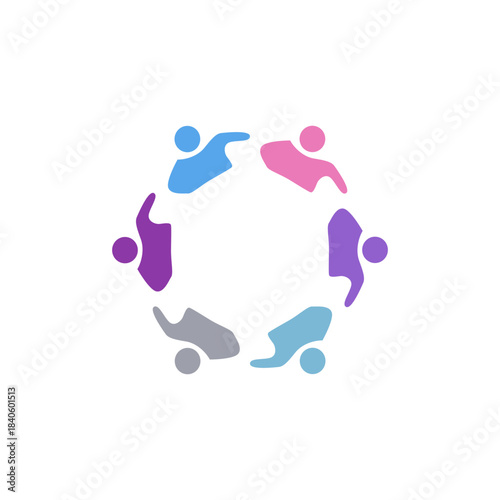 COLORFUL PEOPLE IN CIRCLE TEAMWORK SIGN SYMBOL LOGO VECTOR