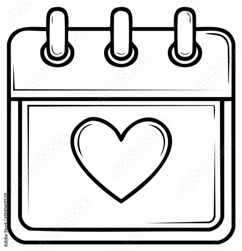Hand-drawn calendar with a heart shape marking a special romantic date, anniversary, or event
