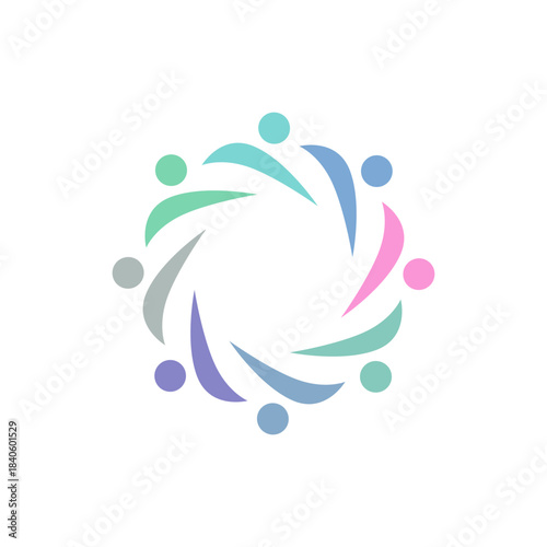COLORFUL PEOPLE IN CIRCLE TEAMWORK SIGN SYMBOL LOGO VECTOR