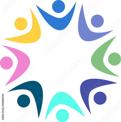 COLORFUL PEOPLE IN CIRCLE TEAMWORK SIGN SYMBOL LOGO VECTOR