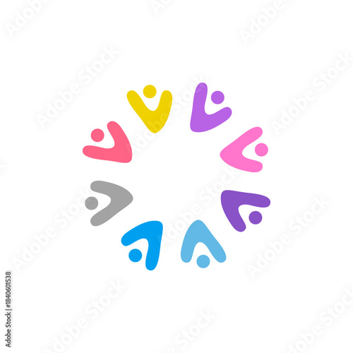 COLORFUL PEOPLE IN CIRCLE TEAMWORK SIGN SYMBOL LOGO VECTOR