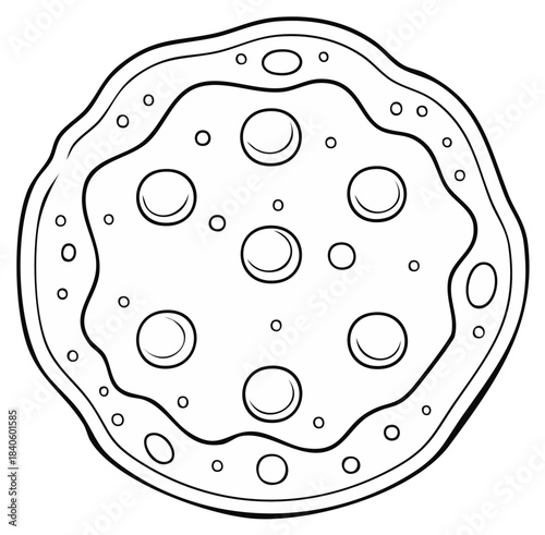 Pizza outline clip art with pepperoni toppings, line drawing of traditional italian fast food for menu graphics