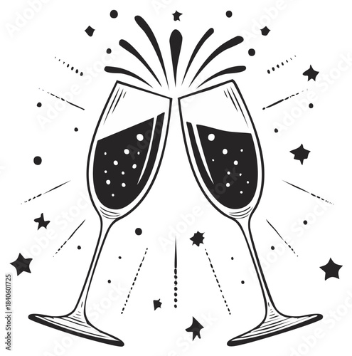 Celebration Toast with Bubbly Champagne Glasses and Festive Sparkles