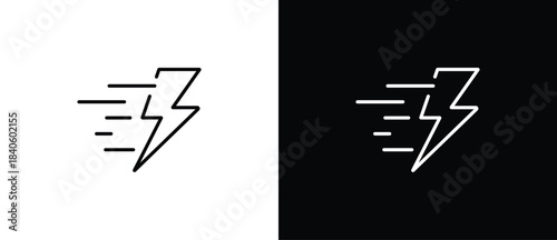 Speed ​​icon. Thunderbolt shaped speed icon. Speed and movement icon, a dynamic symbol for speed, energy, and performance. Vector illustration of a speed icon with a transparent and black background.