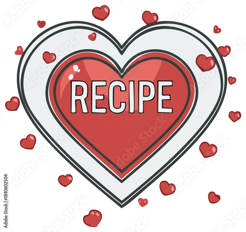 Recipe heart vector illustration for culinary book, website or cooking blog post with red romantic colors