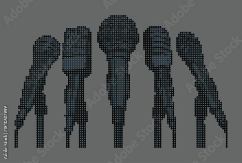 Rhinestone Halftone Microphone Cluster Art: Press Conference Mics Poster Template for News, Media, and Music Events Design