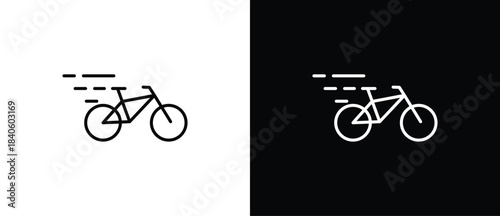 Bicycle icon. Fast delivery transportation icon. Speed ​​and movement icon, dynamic symbol for speed, delivery, and transportation. Vector illustration with transparent and black background.