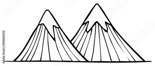 Outline of Mountains, Mountain Range Peak with Snow, Vector Illustration, Black and White