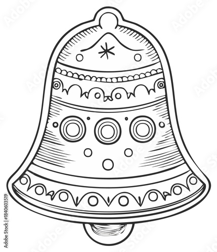 Decorative Hand Drawn Christmas Bell Ornament Illustration with Festive Patterns