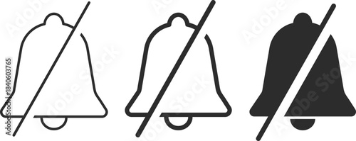 silent notification bell icon. Mute alarm symbols. Do Not Disturb and warning status signs. Alert muted graphic design
