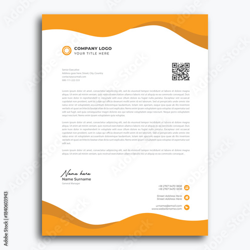 Modern Corporate Letterhead Template with Orange Wavy Design